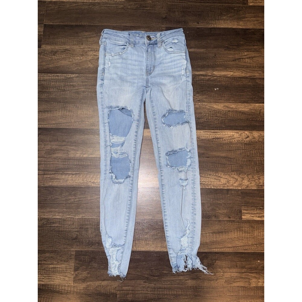 American Eagle Womens Hi Rise Jegging Crop Distress Jeans Size 0 Regular Stretch